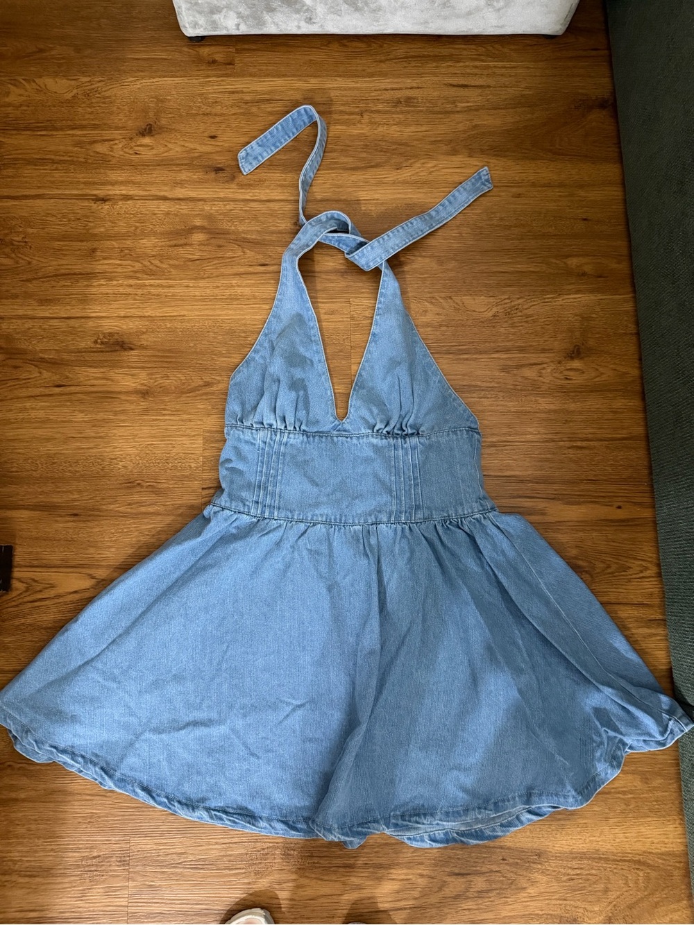 Altar'd State Light Blue Denim Halter Mini Dress